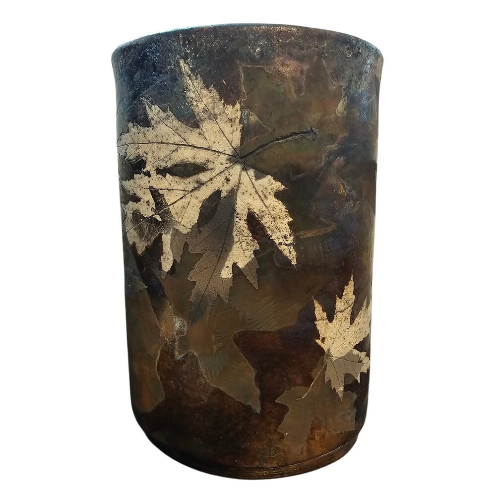 Dave and Boni Deal Signed Raku Oval Studio Pottery Vase Maple Leaf John 3:16